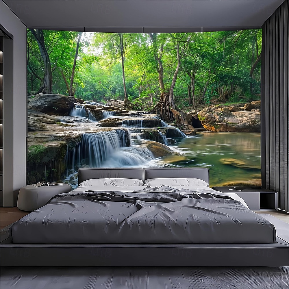 טבע נוף מפל מערה שטיח קיר טרופי יער מערה נוף אמנות לסלון חדר שינה עיצוב הבית 2026 - $19.99 –P2