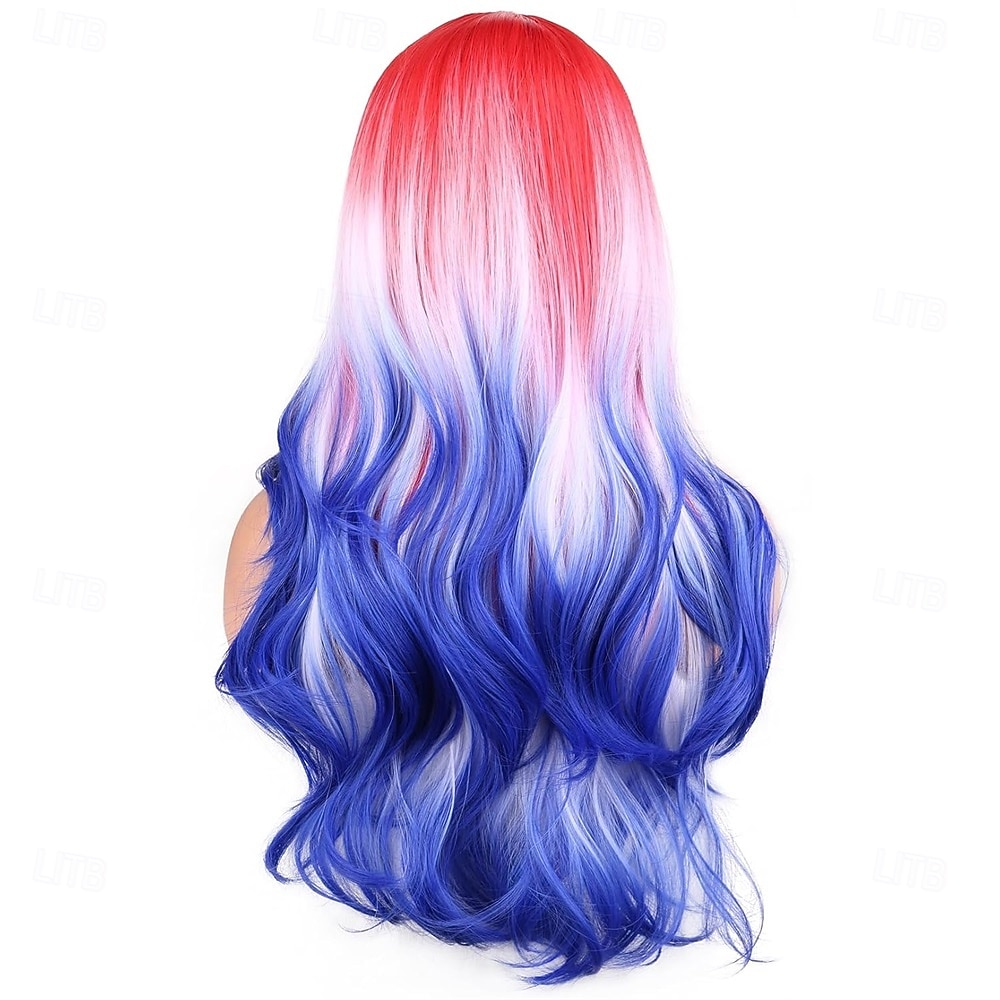 Parrucche Lunga Mossi del 4 Luglio per Donne e Bambine Riccioli Naturali Rossa Bianca e Blu Parrucca Sintetica Resistente al Calore per Festa di Cosplay Costume del 2026 a $28.99 –P2
