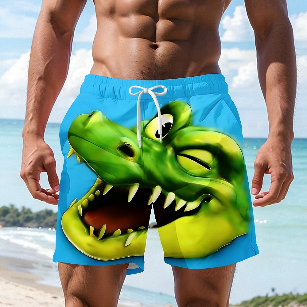 Men's Cartoon Crocodile Wink Swim Trunks Swim Shorts Board Shorts Mid Waist Hawaiian Funny Beach Vacation Wear Side Pockets Mesh Lining Elastic Drawstring Waist Designer Clothing Apparel 2026 - $20.99 –P3