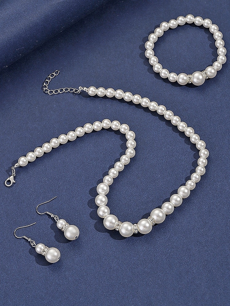 Women's Faux Pearl Jewelry Set, Elegant Gold & Silver Tone, Necklace, Earrings & Bracelet, Perfect for Weddings and Formal Occasions 2026 - $9.99 –P9