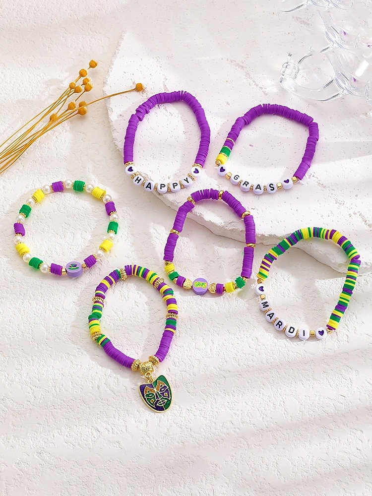 2026年 女性用アクリルブレスレットセット、マルチパターンデザイン、マルディグラテーマ、カーニバルやお祭りに最適  コレクション – $11.99 –P7