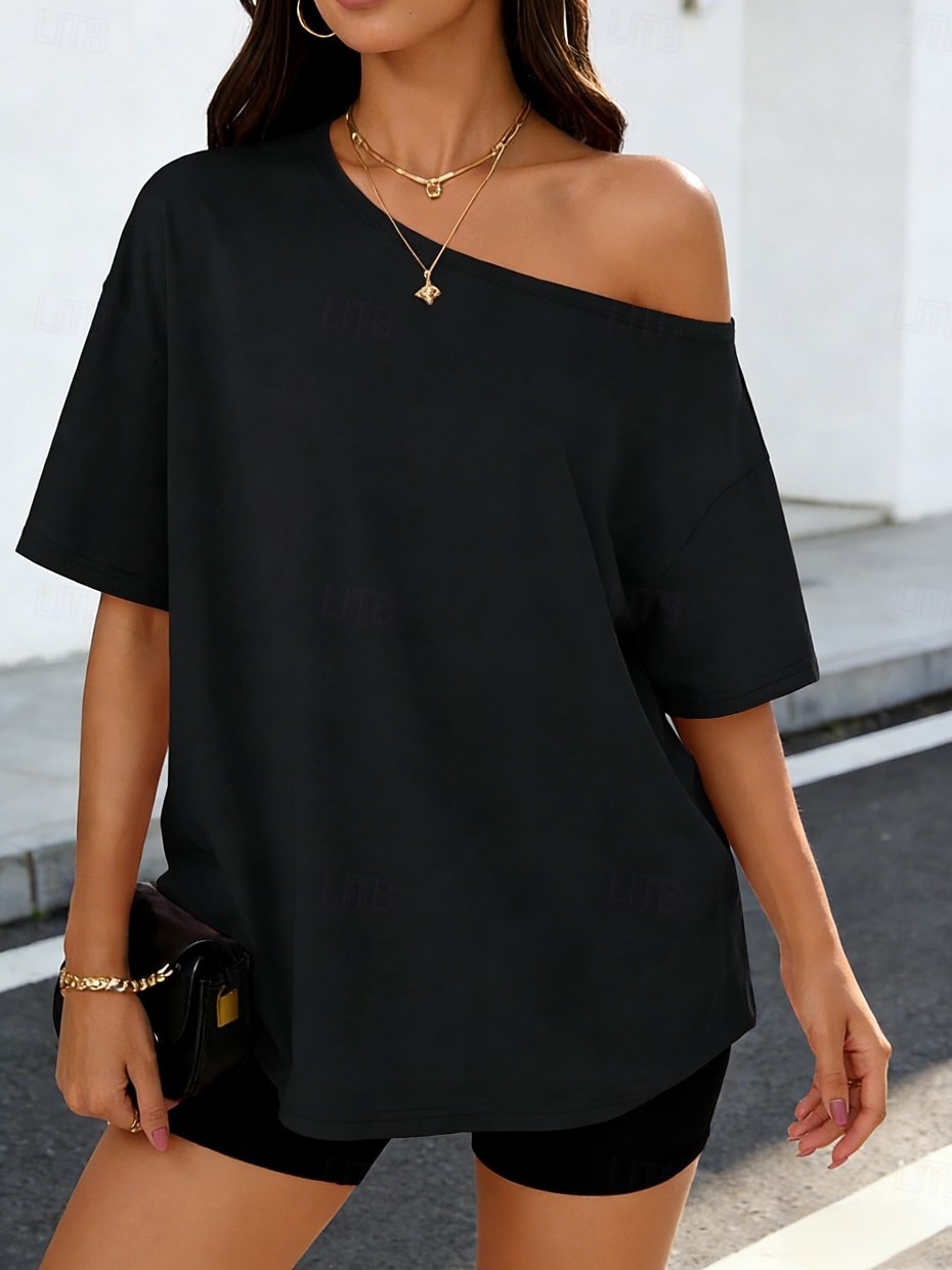 Damskie Podkoszulek Jednokolorowe Elegancki Codzienny Krótki rękaw zimne ramię Długie topy Codzienny Wyjściowe Niebieski Czarny Biały Rumiany róż Wino Lato Wiosna 2026 - $21.99 –P2