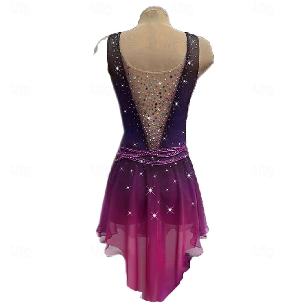 Figure Skating Dress Women's Girls' Ice Skating Dress Purple Thumbhole Halo Dyeing High Elasticity Professional Competition Skating Wear Thermal Warm Crystal / Rhinestone Sleeveless Ice Skating 2026 - $283.79 –P2