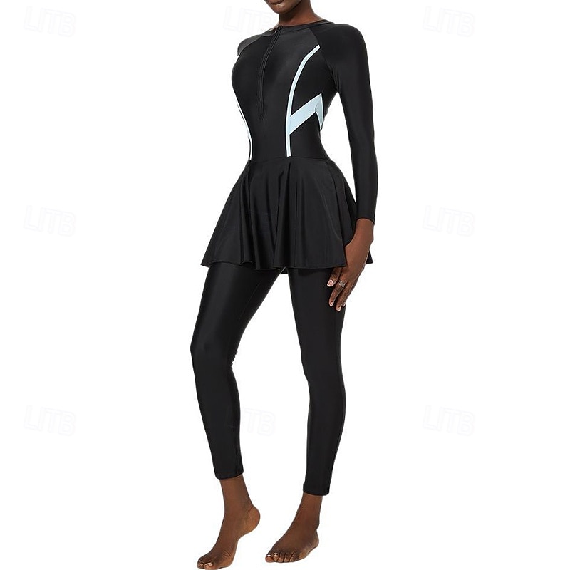 Mulheres Proteção solar de corpo inteiro Vestidos de Natação One Pieces Retalhos Zip Up Proteção UV Elástico Manga Longa Roupa de Banho roupa de banho Surfe Snorkeling Natação Primavera de 2026 por $30.99 –P5