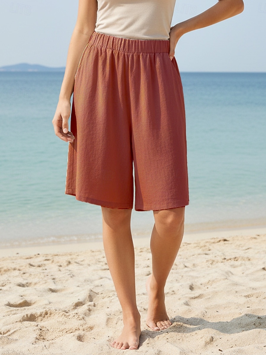Dame Bukser med linfølelse Capri-bukser Shorts Sommershorts Ferie Grunnleggende Fritid Knelengde Middels midje عادي Elastisk midje Komfort Pustende Uelastisk Daglig utendørs Feriereise Svart Rød 2026 - $14.99 –P6