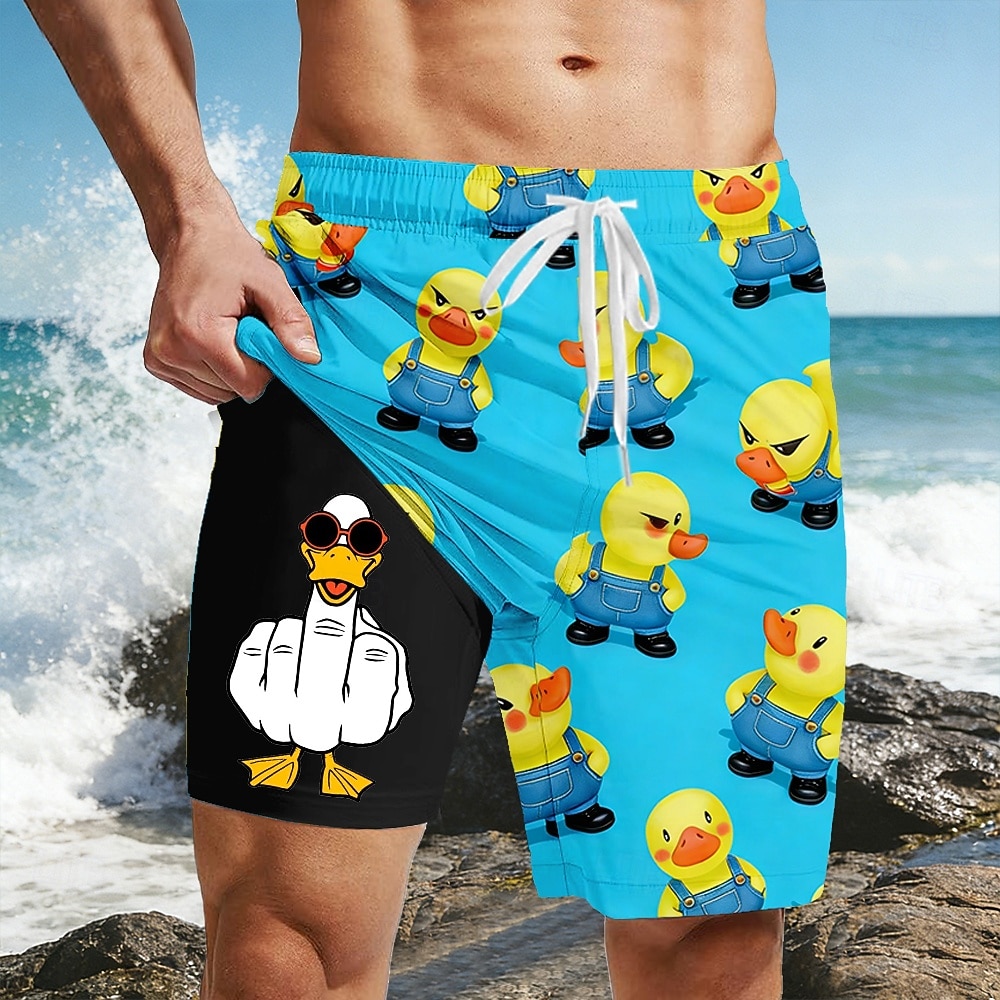 Bărbați Amuzant Rață Degetul mijlociu Pantaloni scurți căptușiți Pantaloni scurți de baie 2 în 1 Pantaloni Scurți de Înot Talie medie Hawaiană Vacanta la plaja Buzunare laterale Cu căptușeală de 2026 - $22.99 –P2