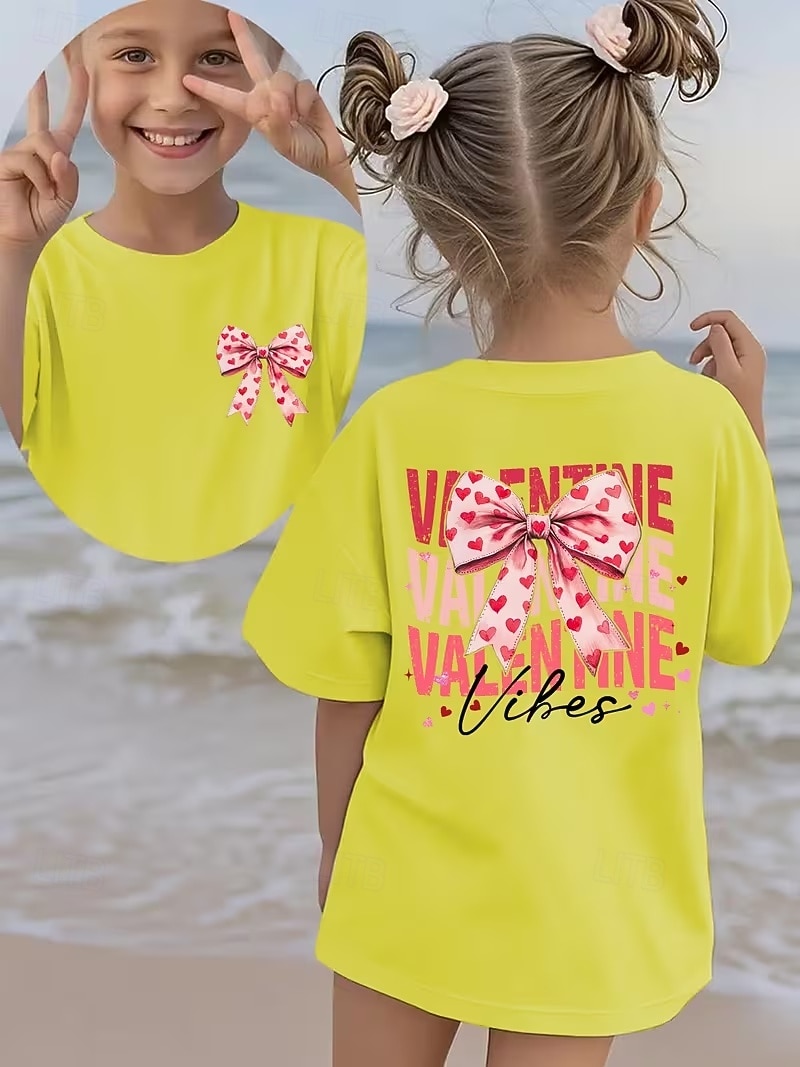 Valentines Girls' 3D Graphic Bow tie T shirt Tee Short Sleeve 3D Print Summer Spring Sports Fashion Streetwear Kids 4-12 Years Crew Neck Casual Daily Outdoor Regular Fit 2026 - $12.99 –P3