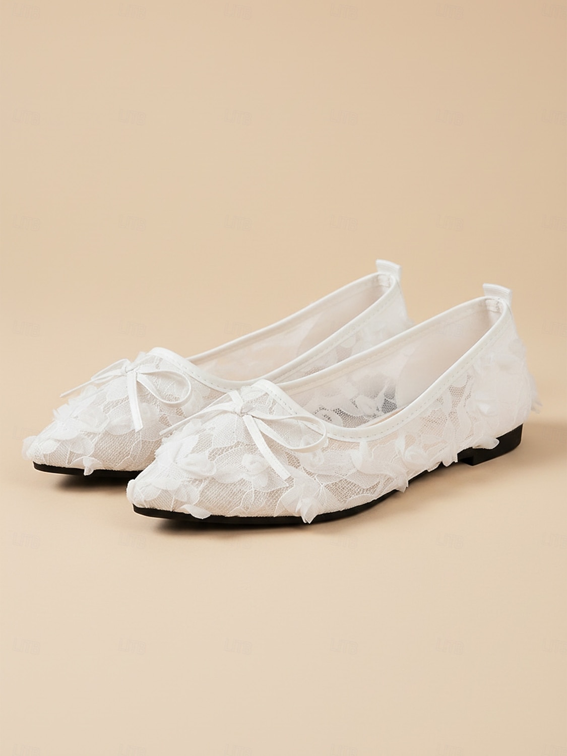 scarpe da sposa basse in pizzo color avorio da donna con fiocco, eleganti ballerine da sposa per matrimoni all'aperto in giardino del 2026 a $26.99 –P4