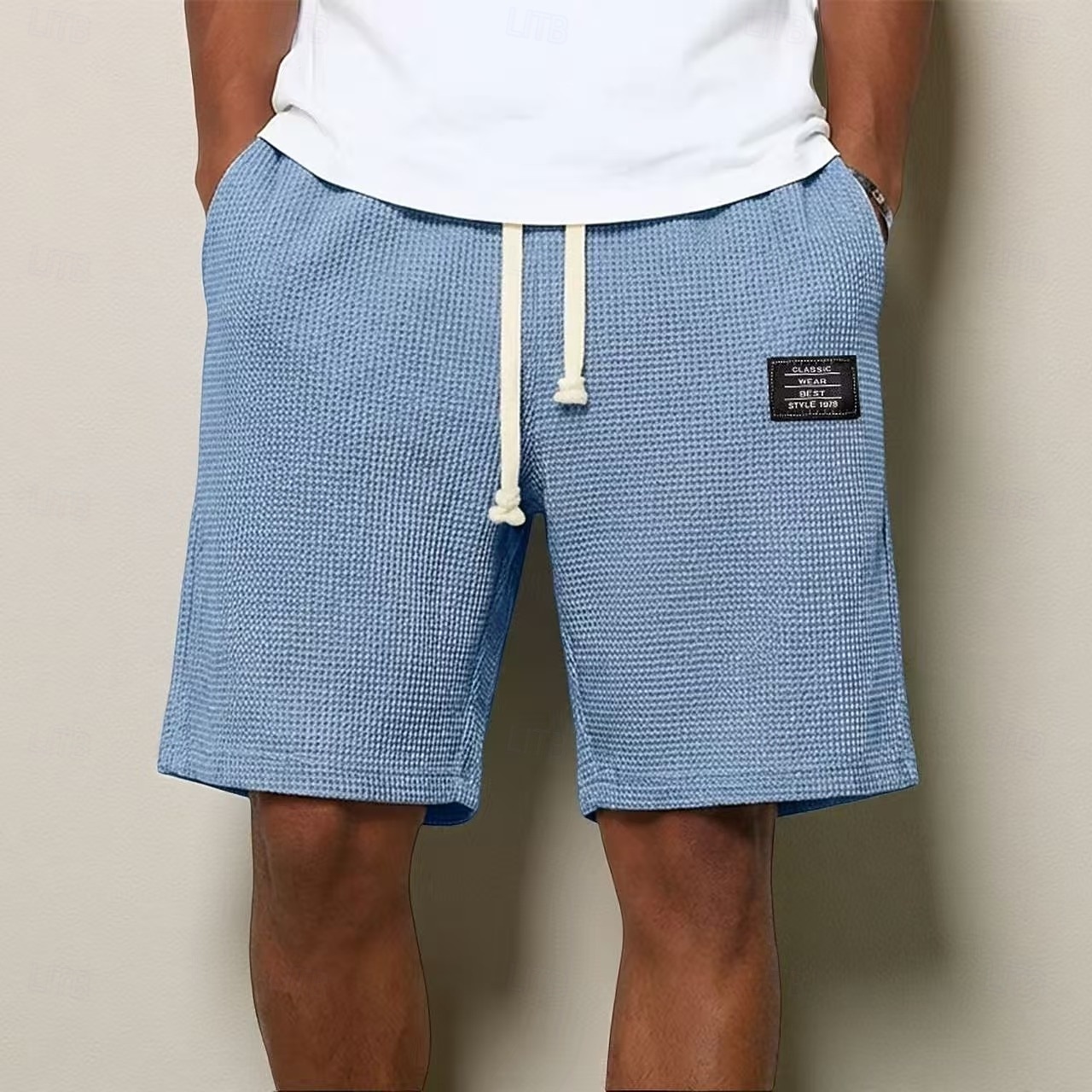 Men's Waffle Waffle Shorts Shorts Casual Shorts Elastic Waist Textured Plain Comfort Breathable Knee Length Casual Outdoor Beach Vacation Fashion Light Green Navy Blue Micro-elastic 2026 - $22.99 –P1