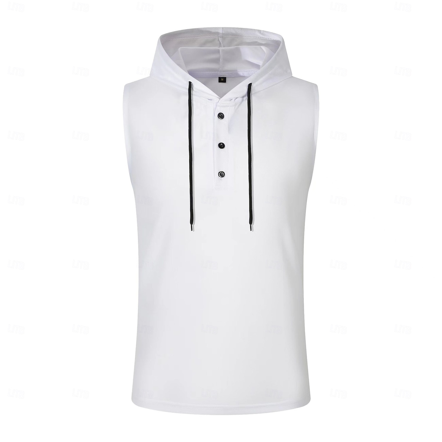 2026年 男性 ベストトップ ヘンリーパーカー ティートップ ノースリーブ フード付き 夏 純色 平織り ファッション デザイナー ベーシック ボタン フード付き カジュアル バケーション ストリート ブルー ブラック ホワイト メンズトップTシャツ  コレクション – $16.49 –P4
