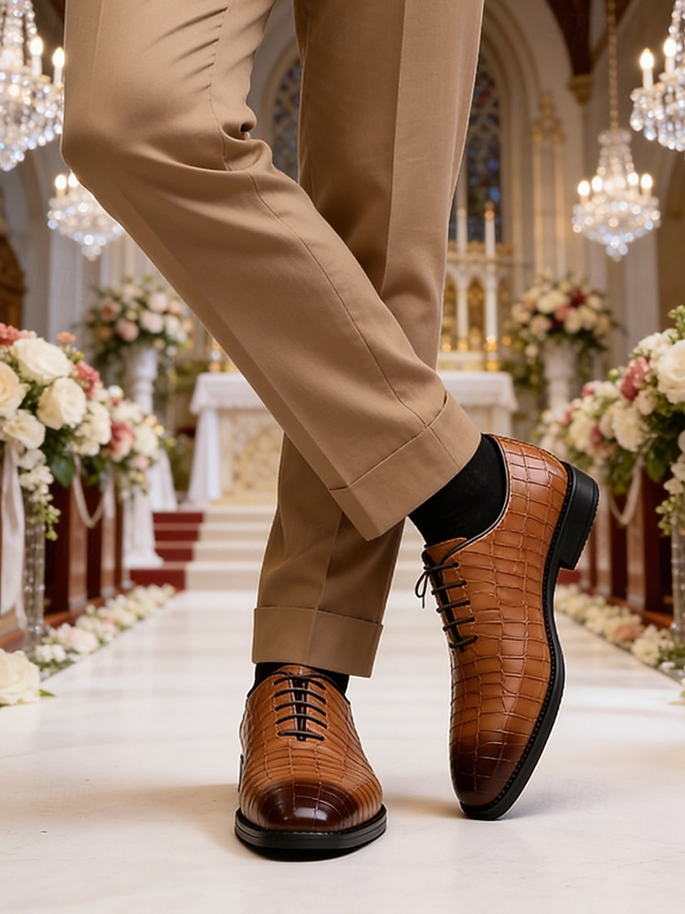 Pantofi Oxford maro pentru bărbați din piele ecologică – stil clasic pentru nunți formale, evenimente de afaceri și ocazii speciale 2026 - $54.99 –P2