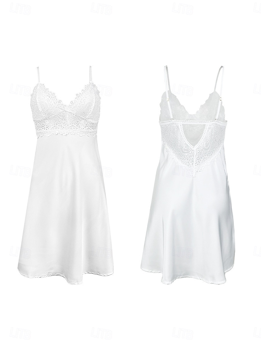 Femmes Chemise de Nuit Occasionnel Confort Couleur Unie Dentelle Quotidien Maison Sans manches Bretelles Noir Blanche Été Printemps Coupe Slim de 2026 ? $21.99 –P7