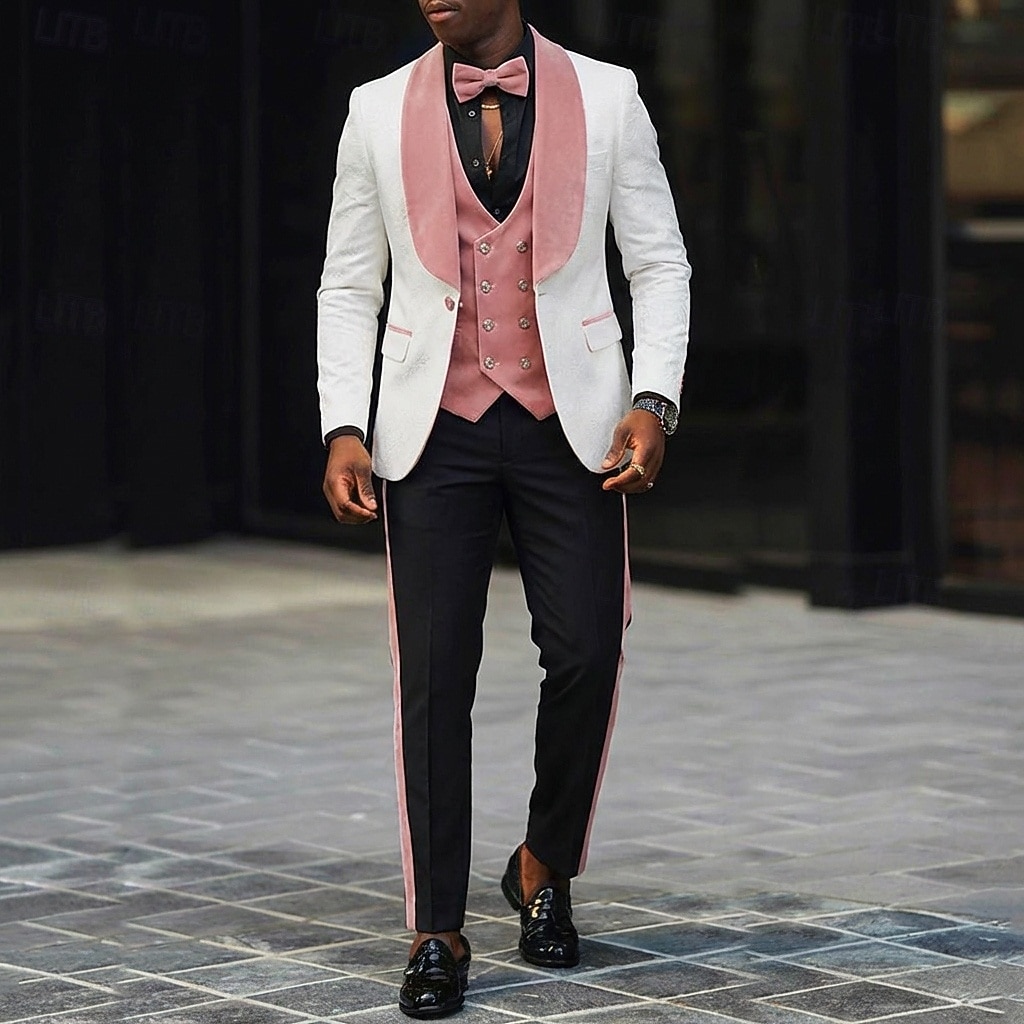 ملك الرجال توكسيدو بدلات الحفلات زفاف الشاطئ حفل زفاف ربيعي وردي بلاشيهغ عنابي للربيع والصيف بدلة فتحت الصدر عريضة موضة كاجوال بقع قياس نحيل 3 قطعة مجموعة زر واحد صدر واحد 2026 - GBP £96 –P12