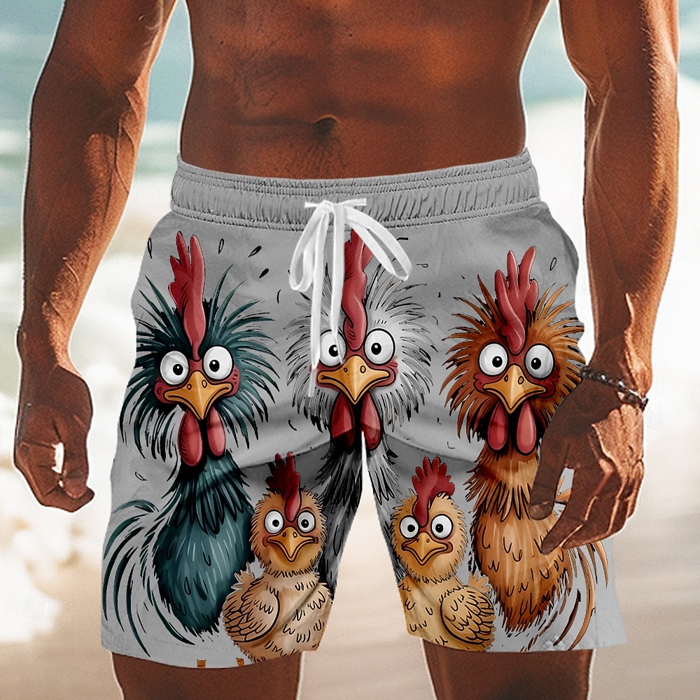 Herr Tecknat Brud Frizzle Chickens Badshorts Boardshorts Medium Midja Hawaiisk Rolig Strandsemester Sidfickor Mesh foder Elastisk dragsko i midjan Designer Kläder 2026 - $20.99 –P5
