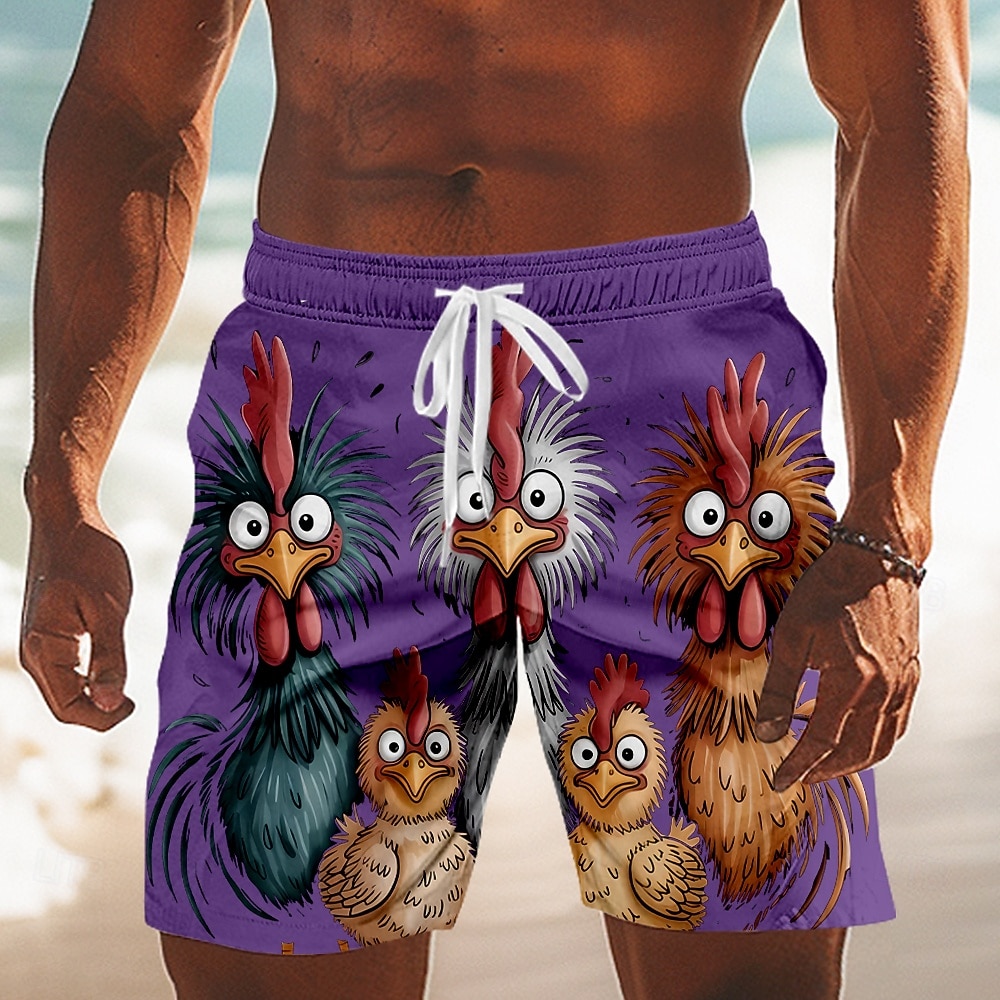 Herr Tecknat Brud Frizzle Chickens Badshorts Boardshorts Medium Midja Hawaiisk Rolig Strandsemester Sidfickor Mesh foder Elastisk dragsko i midjan Designer Kläder 2026 - $20.99 –P3