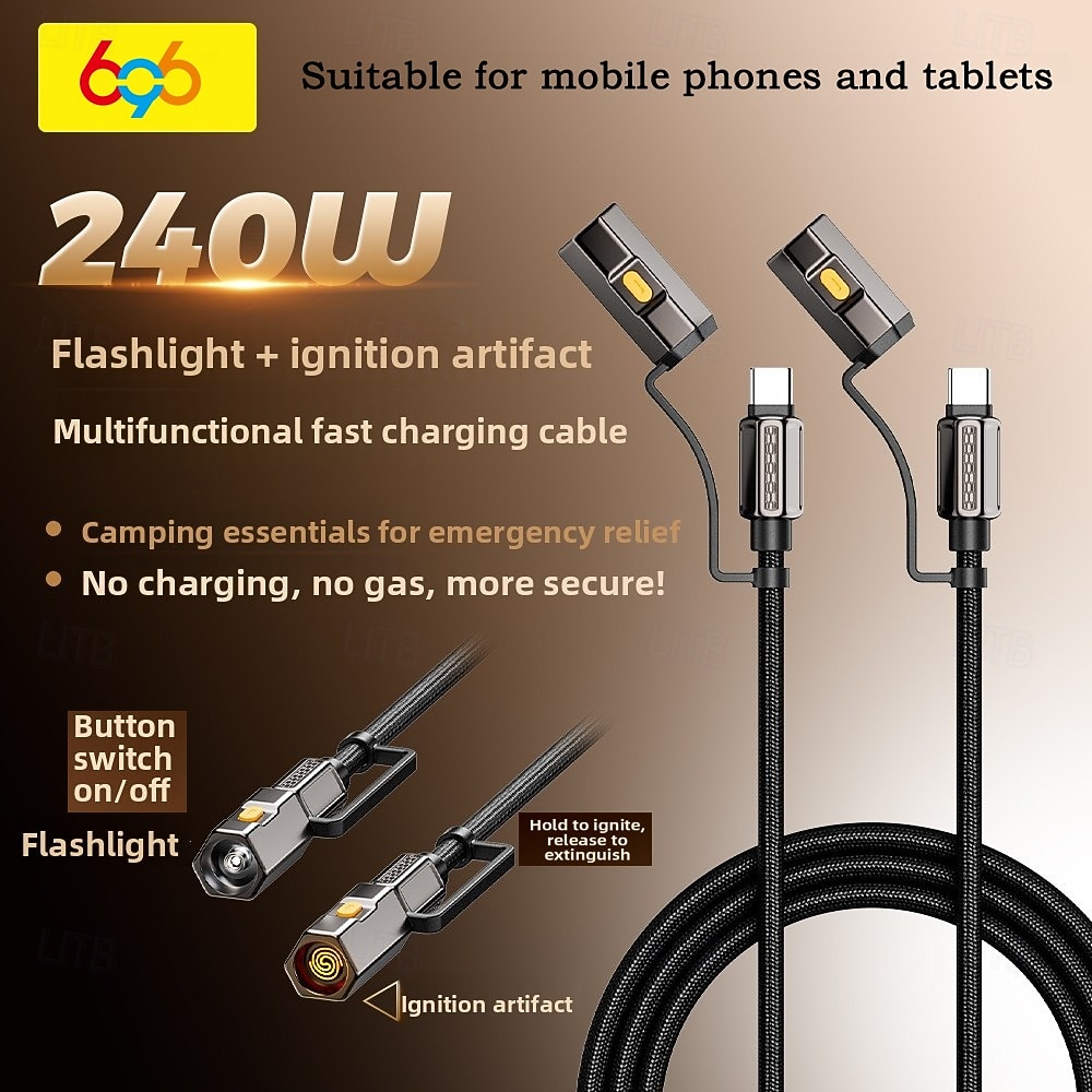 2026年 240W 4-in-1フラッシュライト点火マルチ機能データケーブル2パックApple 17 Proファーウェイシャオミ3.94フィート対応  コレクション – $19.99 –P9