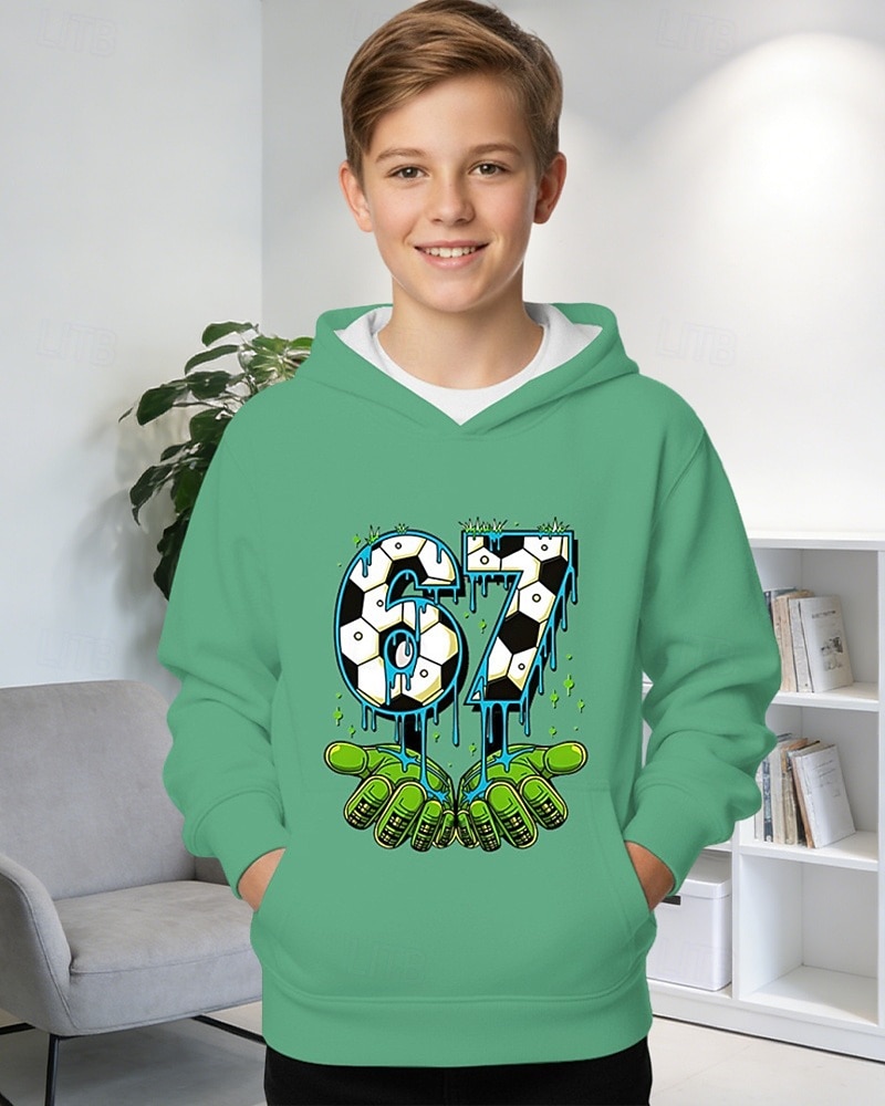Мальчики 3D Графика Футбол Забавный сленг 67 Толстовка Pullover Длинный рукав 3D печать Весна Осень Спорт Мода Уличный стиль Дети 4-12 лет Капюшон на открытом воздухе Повседневные Стандартный 2026 - $19.99 –P6