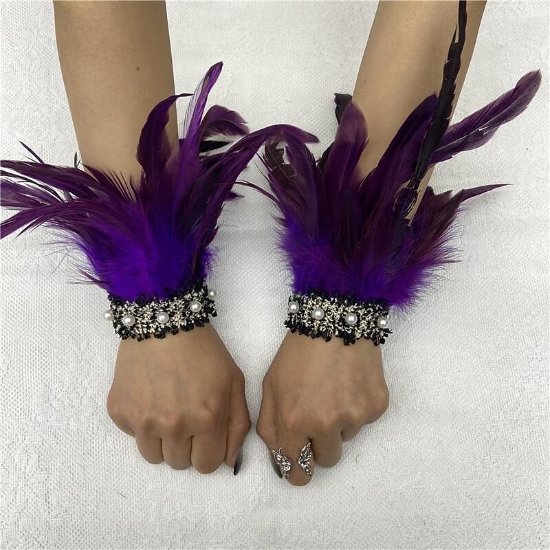 Καρναβάλι 2026 Ρίο Καρναβάλι Σαμπά Αξεσουάρ Γυναικείου Μαύρου Φτερού Περιβραχιόνια με Δαντέλα Μαργαριταριού 1 Ζευγάρι Φυσικά Φτερά Περιβραχιόνια Βραχιόλια Κοστούμι Επίδειξης Φεστιβάλ Βραζιλίας 2026 - $9.99 –P13