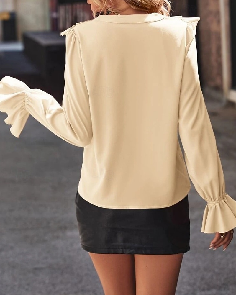 Γυναικεία Πουκάμισο Μπλούζα Με Βολάν Σκέτο Κομψό Στυλάτο Μοντέρνα Μακρυμάνικο Λαιμόκοψη V Κανονικά μπλουζάκια Καθημερινά Αργίες Εξόδου Μαύρο Βαθυγάλαζο Πράσινο του τριφυλλιού Σομόν Ροζ Τριανταφυλλί 2026 - $34.99 –P9