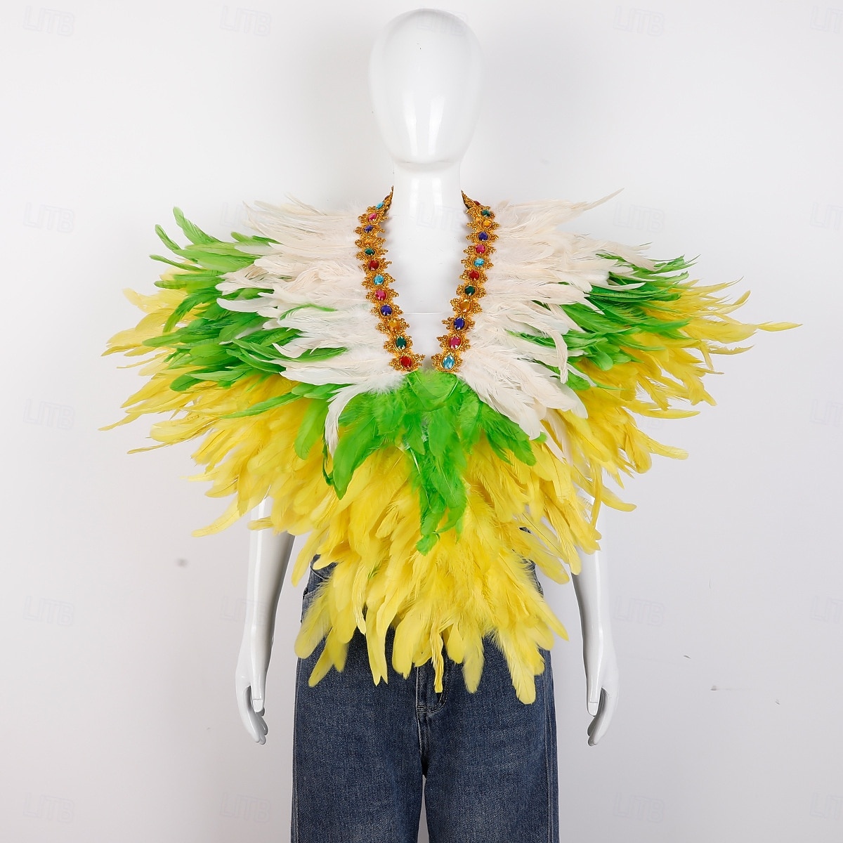 Karneval 2026 Rio Karneval Samba Tillbehör Kvinnors Mardi Gras Fjäder Cape Själ Lila Grön Guld Fjäder Poncho med Juvelkrage Brasilien Festival Prestandakostym 2026 - $58.99 –P13