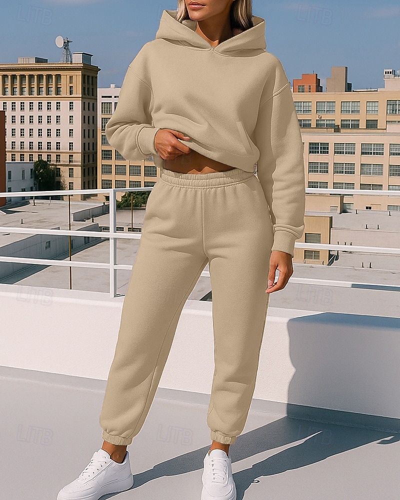 Mulheres Agasalho de 2 peças Moletom Lounge Hoodie Conjuntos de moletom Cor Sólida Conjuntos Outono Preto Branco Exercite-se Exterior Viagem Cintura Alta Leve Da Moda Manga Longa Esporte Roupas de 2026 por $30.99 –P8