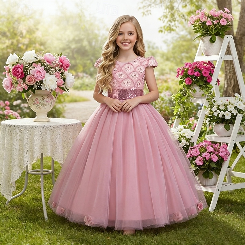 Vestido de Niña Florista Chica Vestido formal Atuendo de boda Fiesta Boda Formal Moda Adorable Princesa Retazos Malla Color sólido Sin Mangas Cuello Barco Azul Piscina Rosa 4 años + 2026 - $55.99 –P1