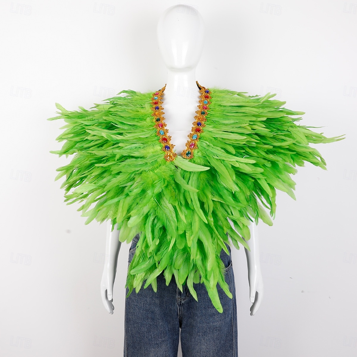 Karneval 2026 Rio Karneval Samba Tillbehör Kvinnors Mardi Gras Fjäder Cape Själ Lila Grön Guld Fjäder Poncho med Juvelkrage Brasilien Festival Prestandakostym 2026 - $58.99 –P18