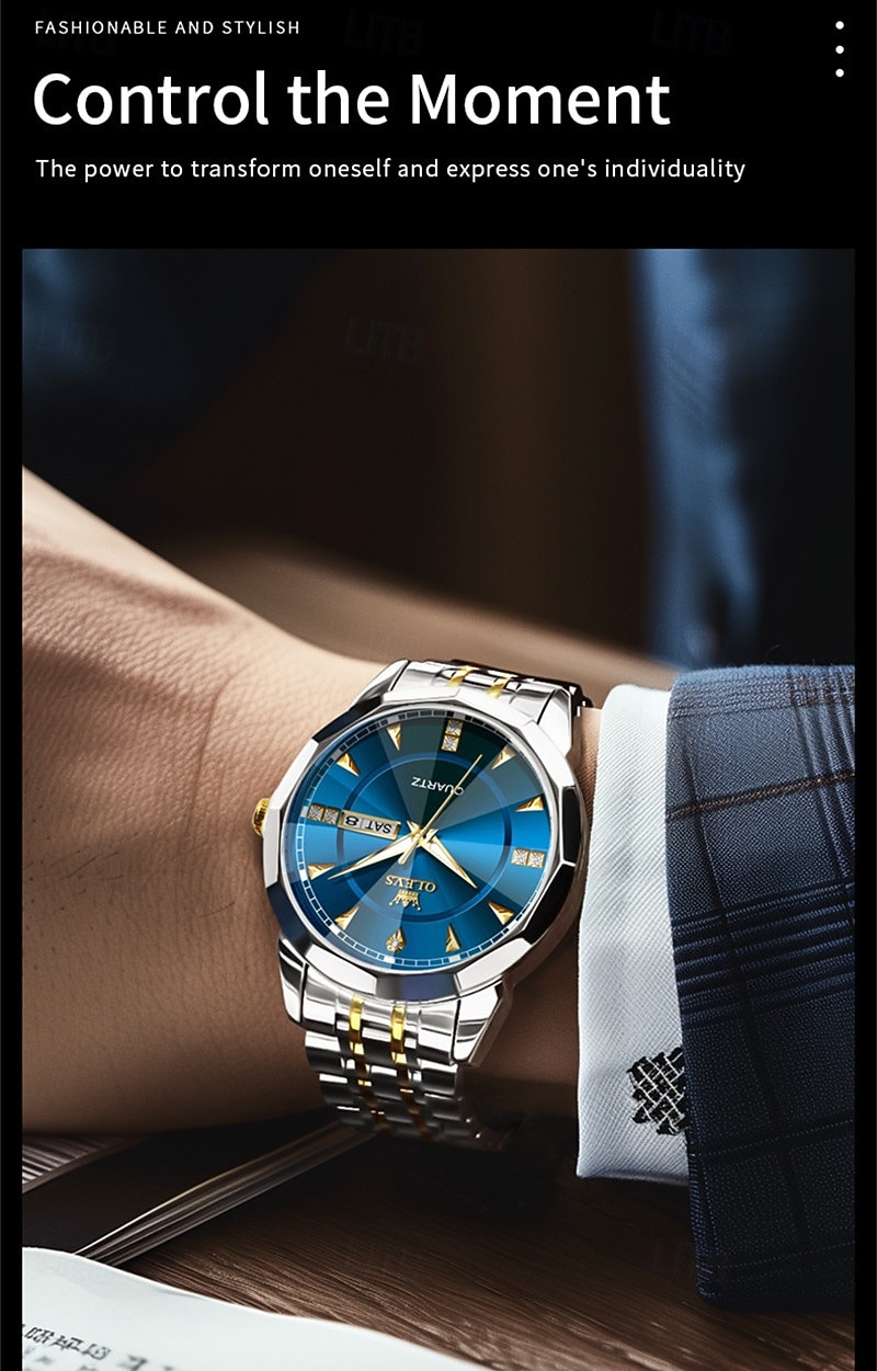 New Olevs Men'S Business Quartz Watch With Luminous Calendar, Week Display, Diamond-Set, Casual And Fashionable Water-Resistant Men'S Sports Watch 2026 - $39.99 –P12