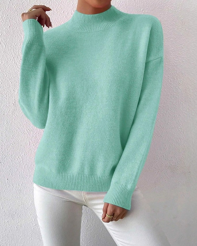 Women's Sweater Pullover Fashion Streetwear Casual Solid Color Mock Neck Knitted Long Sleeve Regular Tops Knit Daily Holiday Going out Yellow Pink Fall Winter 2026 - $33.99 –P2