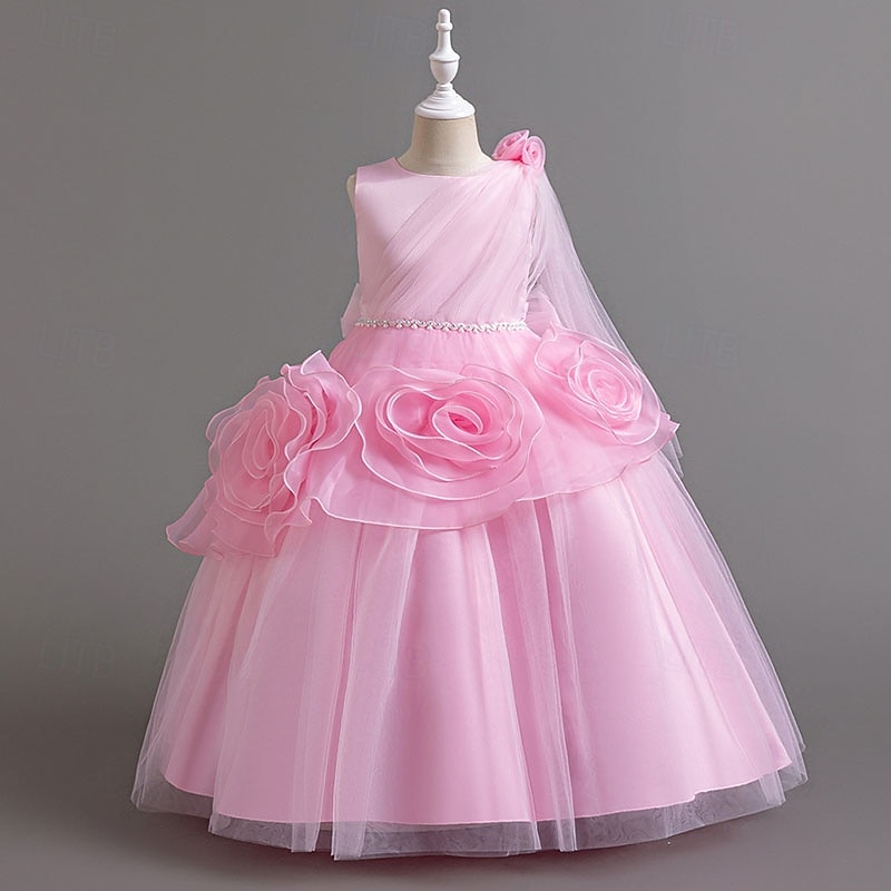 Blumenmädchenkleid Mädchen Formelle Kleidung Hochzeitskleidung Party Hochzeit Formell Niedlich Formell Schön Patchwork Netz Einfarbig Ärmellos Rundhalsausschnitt Blau Rosa Ab 4 Jahren 2026 - $61.99 –P7