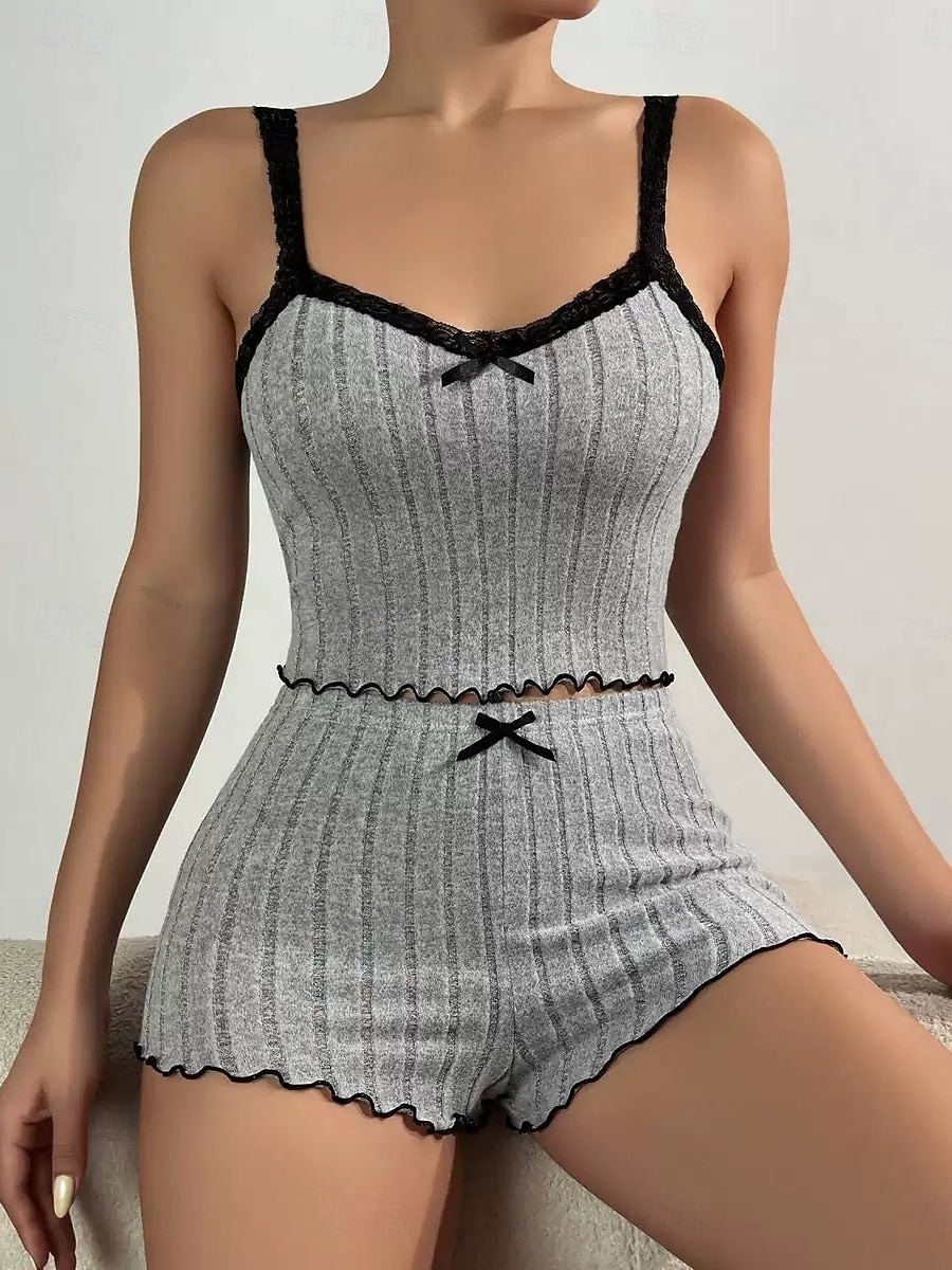 Femmes Ensemble Pyjama Occasionnel Confort Couleur Unie Dentelle Taille Élastique Shorts Quotidien Maison Sans manches Bretelles Bleu Blanche Rose Claire Vin Gris Été Printemps Coupe régulière de 2026 ? $14.99 –P14
