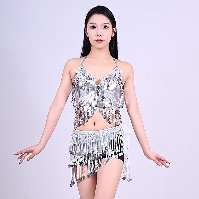 Samba Dancewear Silver Sequin Tassel Top & Iridescent Skirt Belly Dance Setl Performance Costume 2026 - €17.23 –P10