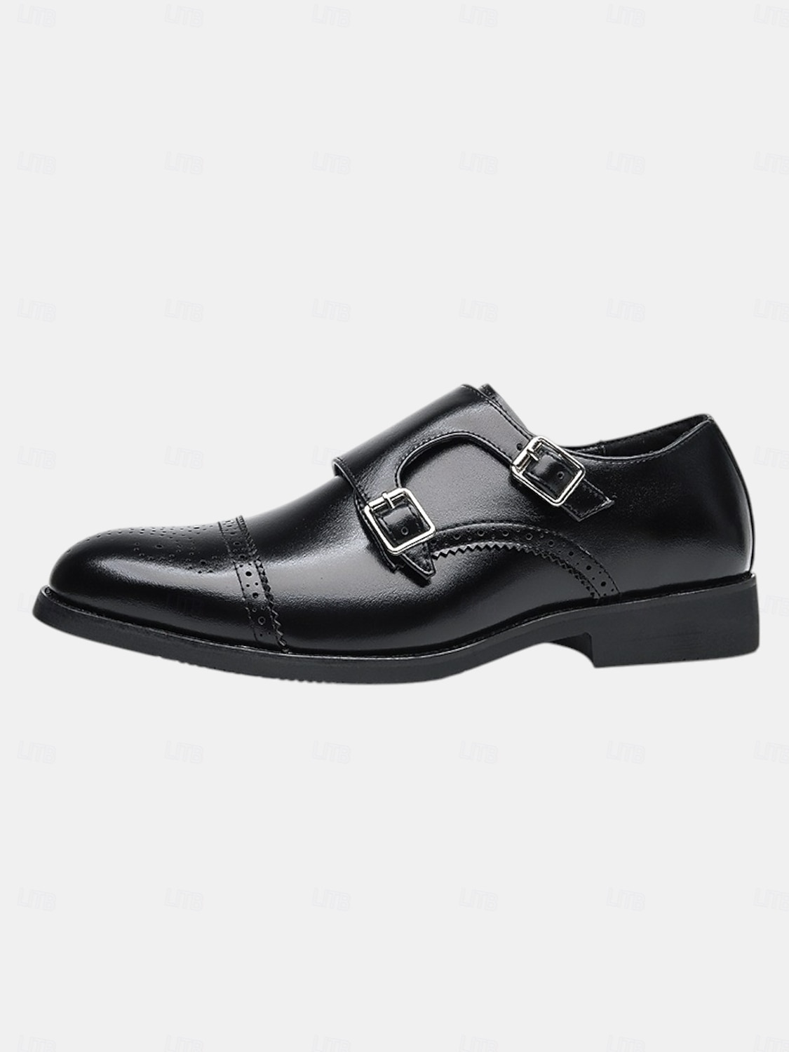 Sapatos sociais masculinos de couro sintético marrom com tira dupla de monge e detalhes brogue, estilo clássico para casamento, uso formal e empresarial de 2026 por $54.99 –P2