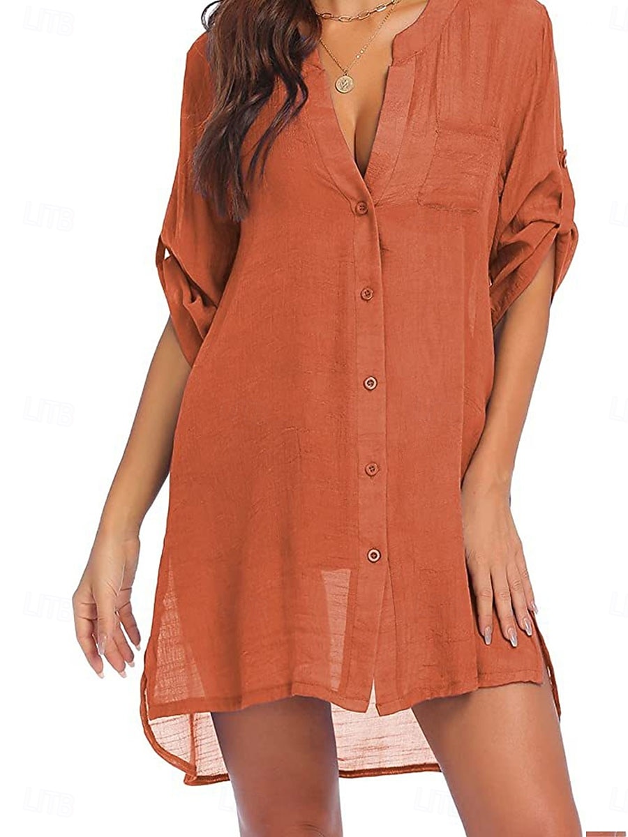 Per donna Mini Abito Abito Bianco Abito da Spiaggia Abito nero Copricostume Elegante Moda Classico Quotidiano All'aperto Spiaggia Vestibilità comoda Semplice Mezza Manica Scollo a V Blu Nero Bianco del 2026 a $28.99 –P5