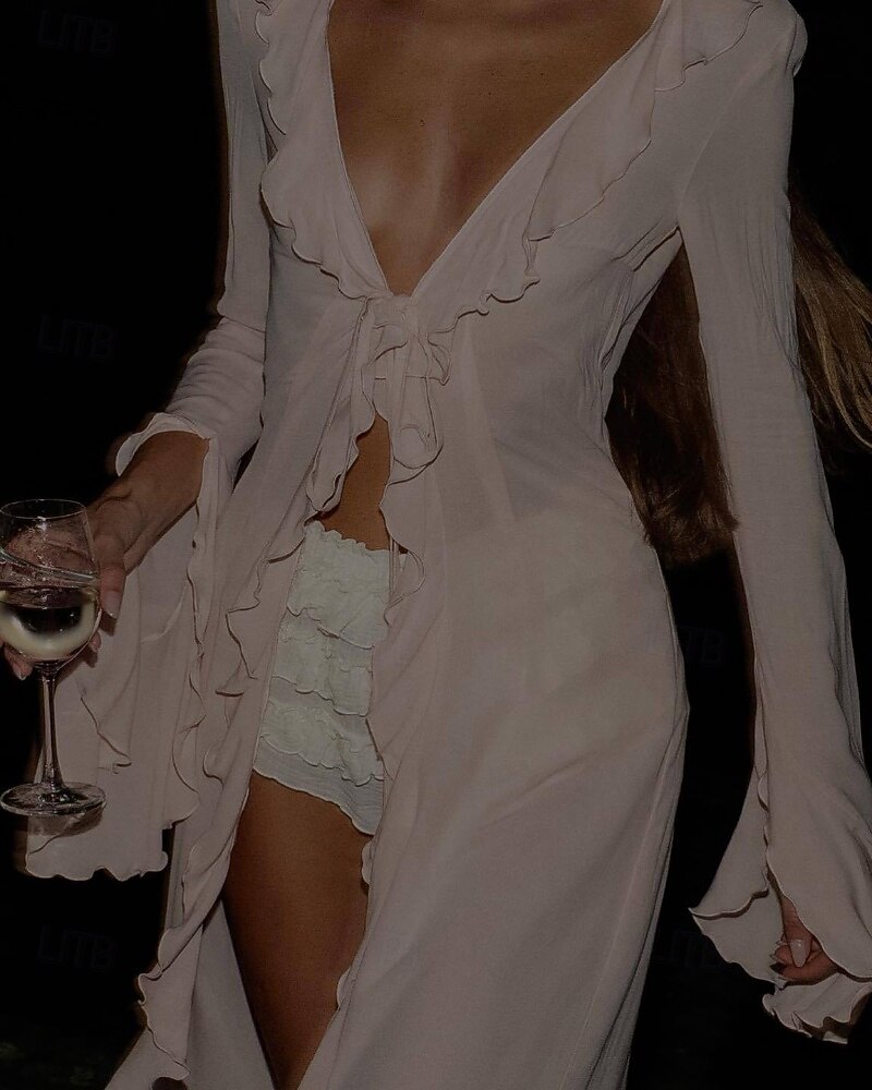 Dámské Plavky Přehozy Plavky Volány prázdniny Oblečení na pláž Bez vzoru Do V Dlouhý rukáv Plavky 2026 - $36.99 –P13