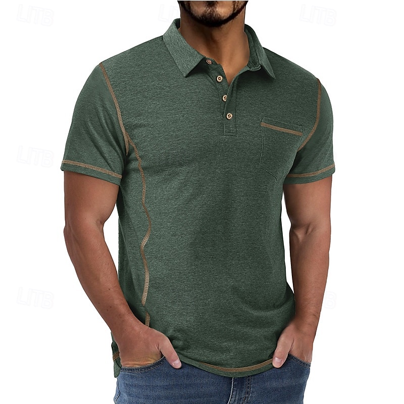 Bărbați Polo Cămașă de golf Casual Afaceri Clasic Manșon scurt Modă Culoare solidă Buzunar Nasturi Vară Primăvară Toate Sezoanele Fit regulat Negru Alb Roșu Vin Bleumarin Kaki Gri Deschis Polo 2026 - $20.99 –P12