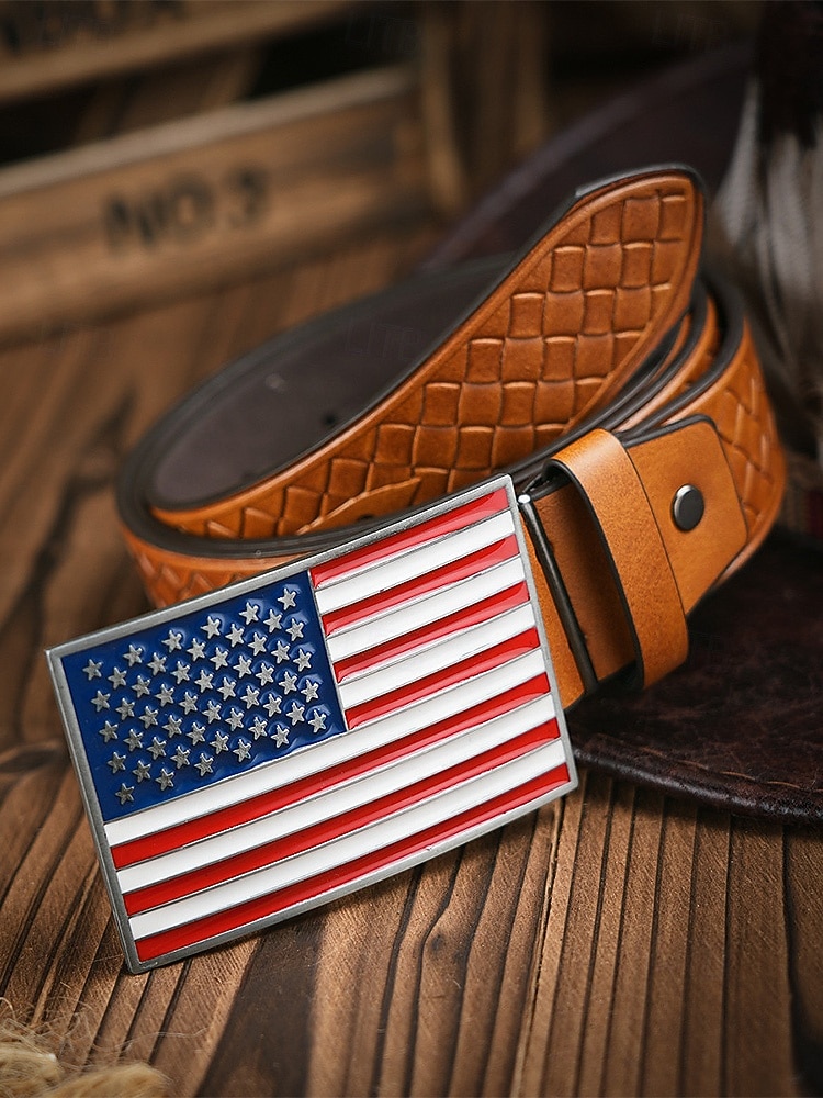 250. výročí Spojených států pánský embosovaný opasek z umělé kůže s přezkou ve tvaru americké vlajky více barev vlastenecký styl pro každodenní nošení a oslavy v USA 2026 - $18.99 –P2