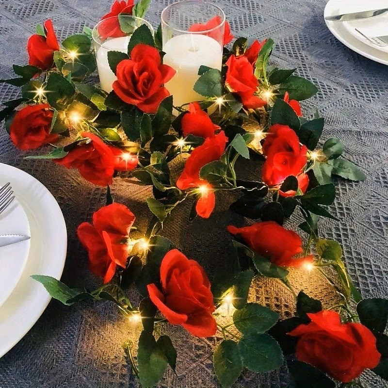 Umělé květinové, zelené a vinné révy pohádkové řetězové světýlka 2m 20LED simulované růžové světýlka na svatbu, Valentýn, domov, balkon, zahradu, oblouky, sváteční, párty dekorace 2026 - $14.49 –P7