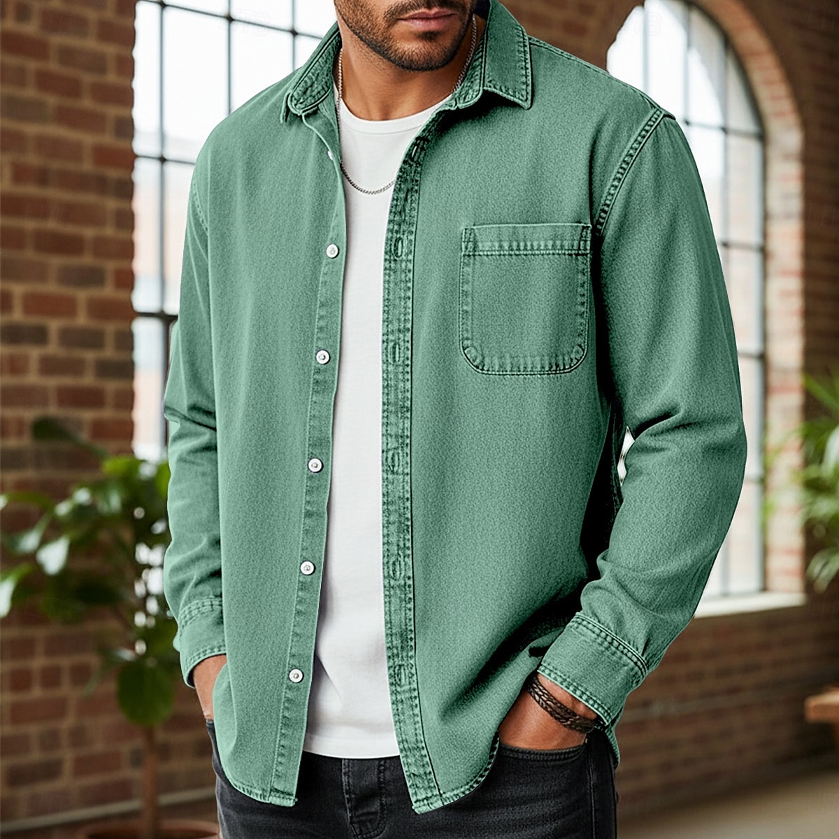 Herren Hemd Freizeithemd Vintage-Shirt Knopfhemd Acid-Wash-Shirt Blau Schwarz Hellgrün Wein Marineblau Langarm Einfach Revers Lässig Streetwear Tasche Bekleidung Baumwolle Mode Retro Vintage Lässig 2026 - $40.99 –P4
