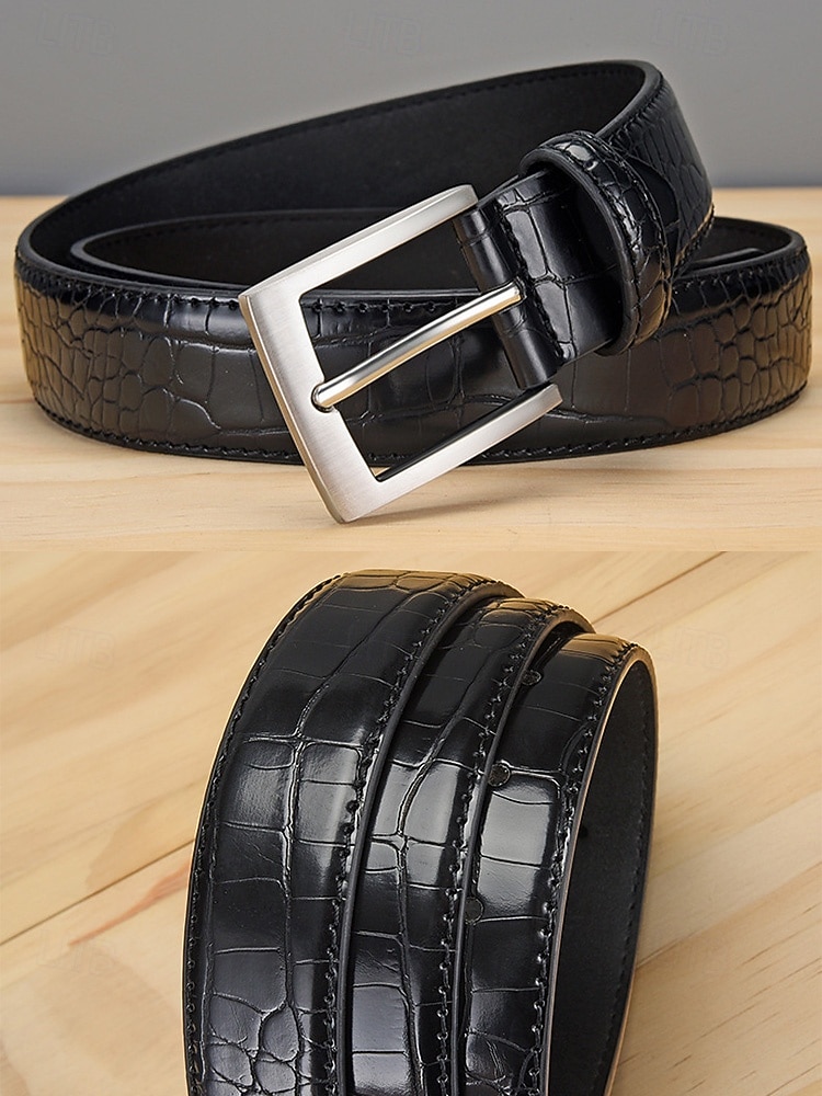 Cinturón ajustable de piel sintética con estampado de cocodrilo para hombre, varios colores, perfecto para bodas y uso diario, diseño duradero y elegante. 2026 - $18.99 –P9