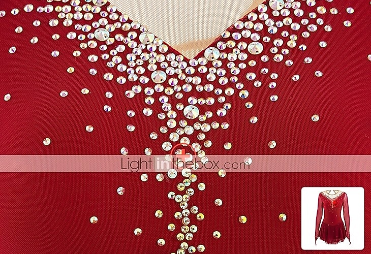 Red Rhinestone Figure Skating Dress for Women & Girls – Long Sleeve Mesh Competition Costume with V Open Back and Flowy Asymmetrical Skirt 2026 - $131.99 –P5