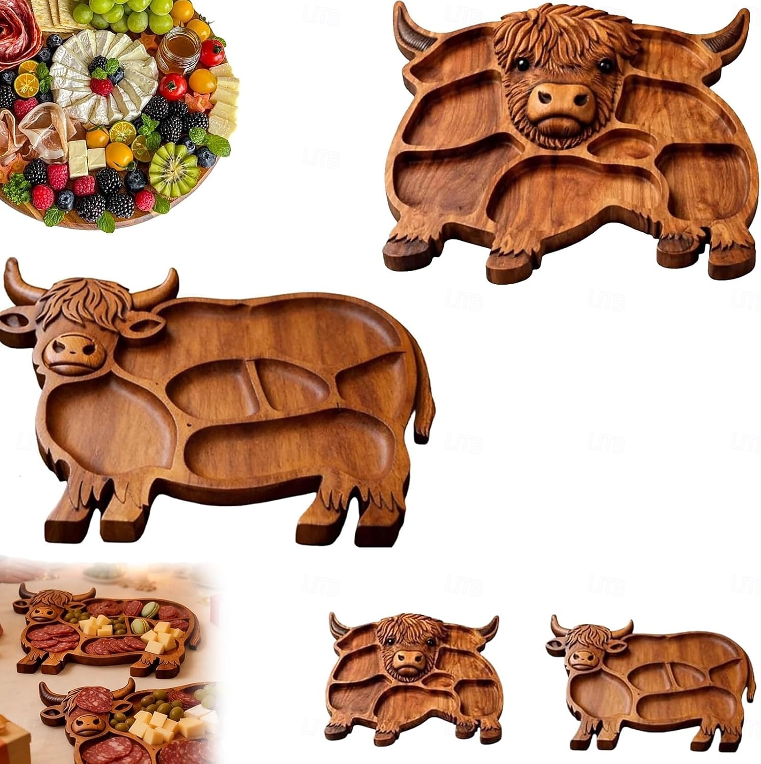 Деревянная доска для закусок в виде шотландской коровы, деревянное блюдо для еды в виде коровы, деревенская сервировочная доска в стиле фермерского дома, поднос для закусок, фруктов, мяса и сыра для 2026 - $33.99 –P2