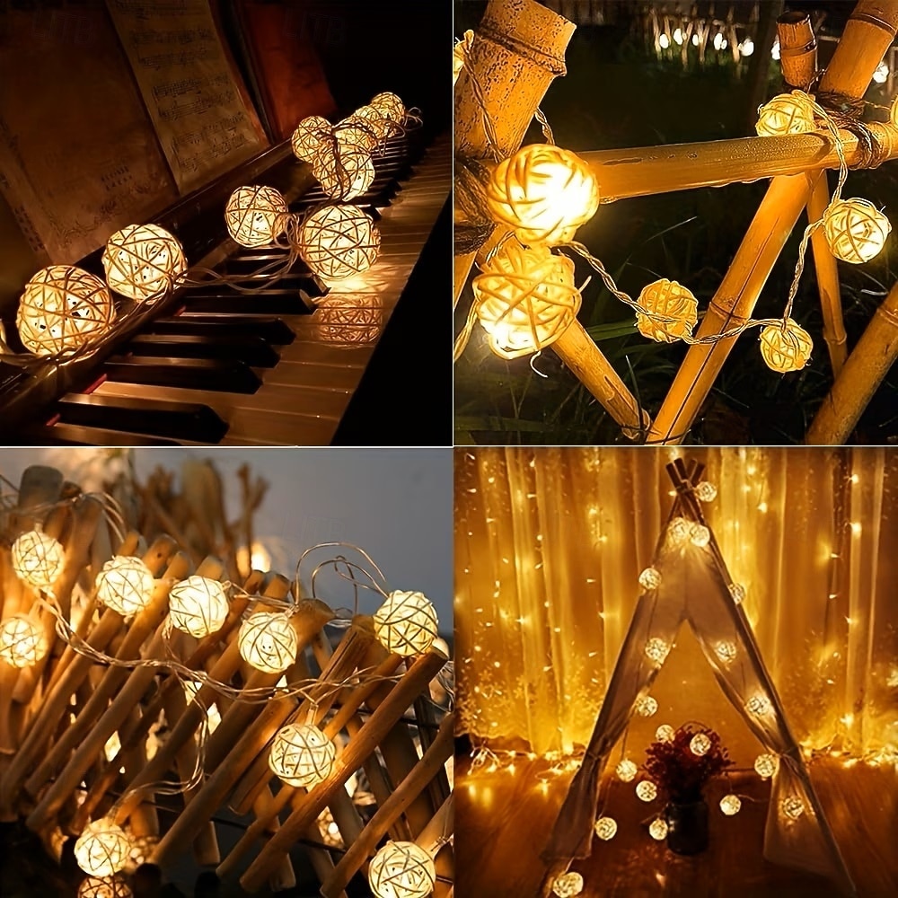 4 cm sfærisk flettet eventyrlyslenke 10/20LED batteridrevne innendørs fe-lamper er til jul, bryllup, valentinsdag, fest, hjem, hage, balkonger, verandaer og vindusutstillinger 2026 - $12.99 –P5