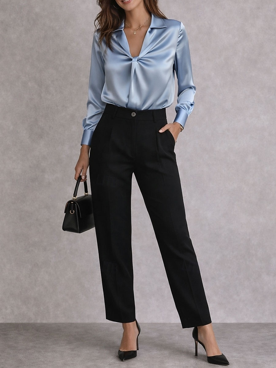 Γυναικεία Κομψή Σατέν Μπλούζα Μπλούζα Μεταξένιες Βάσεις Σουρωτά Σκέτο Κομψό Καθημερινά Στυλάτο Μακρυμάνικο Κολάρο Πουκαμίσου Κανονικά μπλουζάκια Καθημερινά Μαύρο Λευκό Ουρανί Ανοικτό Βυσσινί Σομόν 2026 - $22.99 –P3