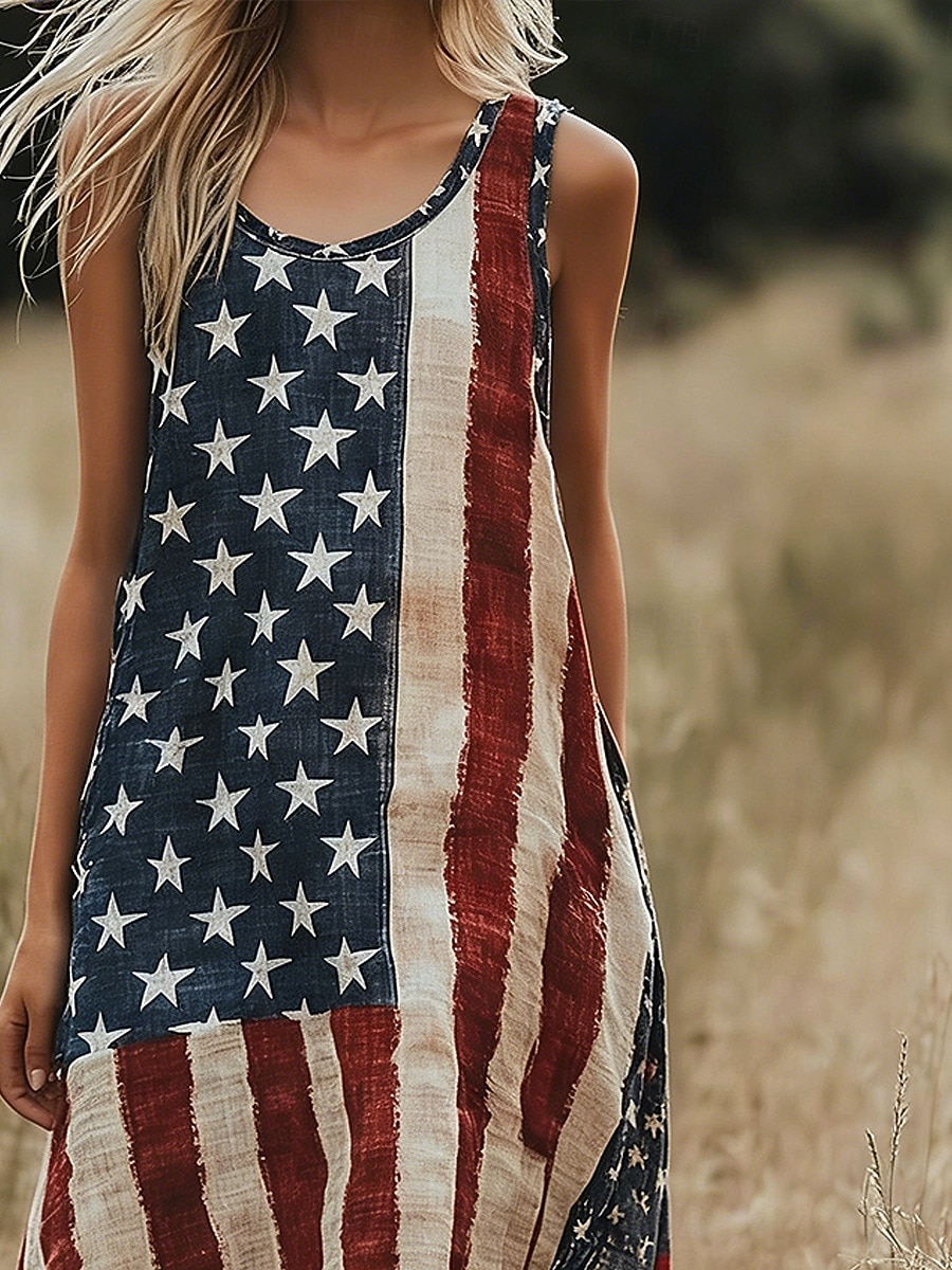 Damen Maxikleid Freizeitkleid Unterkleid Mode Basic Modern Täglich Outdoor Strand Normale Passform Amerikanische Flagge Sternenbanner Ärmellos Rundhalsausschnitt V Ausschnitt Blau Sommer Frühling 2026 - $29.99 –P2