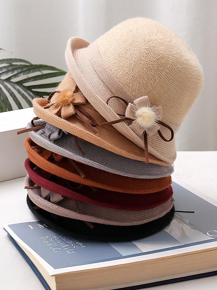 Женская шерстяная фетровая шапка с плюшевым помпоном в виде цветка, доступна в нескольких цветах, идеально подходит для зимы и повседневной носки. 2026 - $14.99 –P3