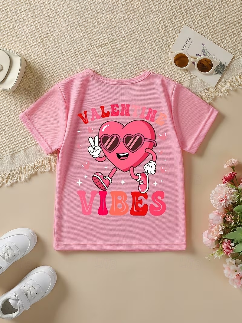Valentines Girls' 3D Heart Graphic T shirt Tee Short Sleeve 3D Print Summer Spring Sports Fashion Streetwear Kids 4-12 Years Crew Neck Casual Daily Outdoor Regular Fit 2026 - $13.49 –P3