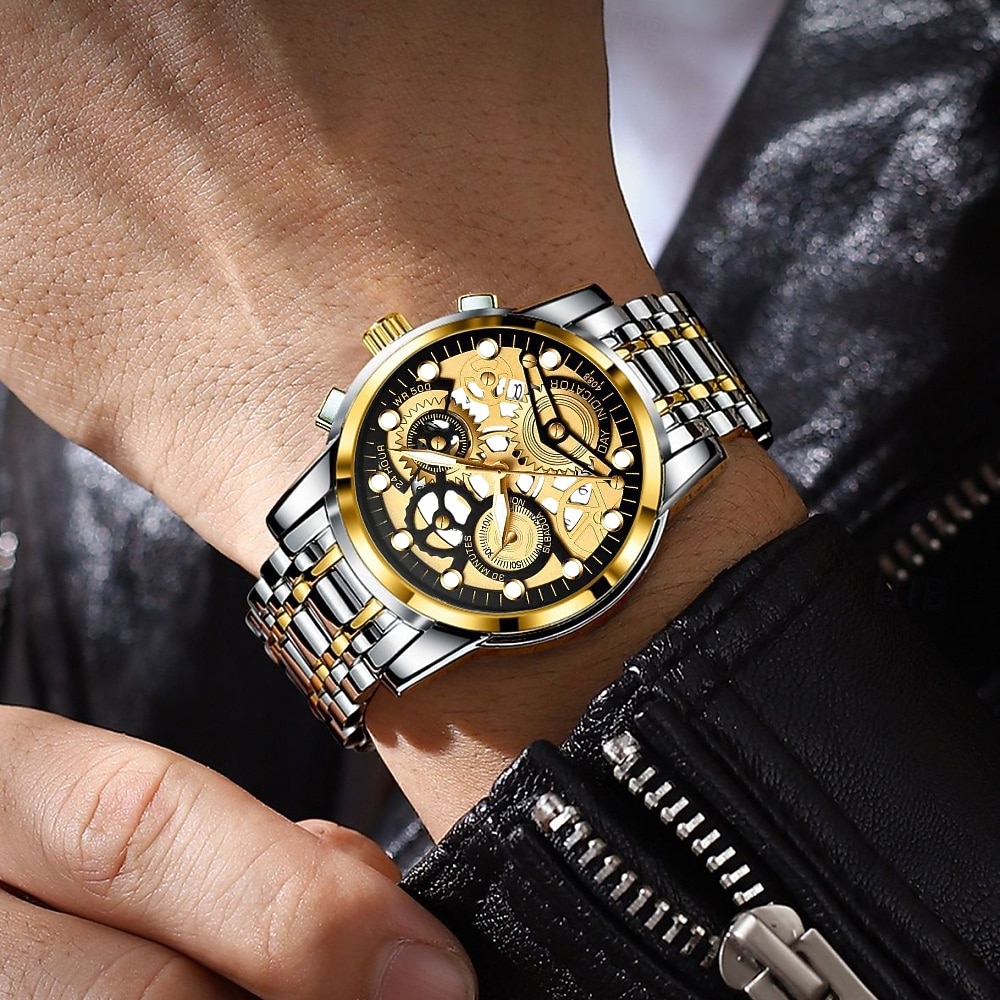 Новые многофункциональные мужские часы, роскошные кварцевые часы для мужчин, светящийся в темноте дисплей, скелетонизированный дизайн циферблата, точное измерение времени, подходят для повседневного 2026 - $23.99 –P7