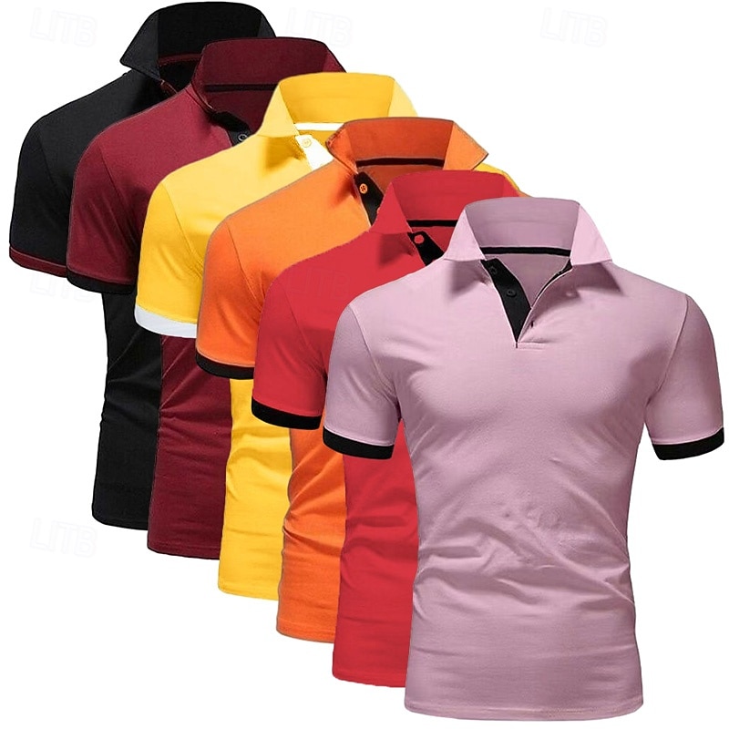6PCS Men's Polo Golf Shirt Casual Sports Classic Short Sleeve Basic Solid Color Plain 6-Piece Multi-pack Summer Spring All Seasons Regular Fit Polo 2026 - $67.99 –P4