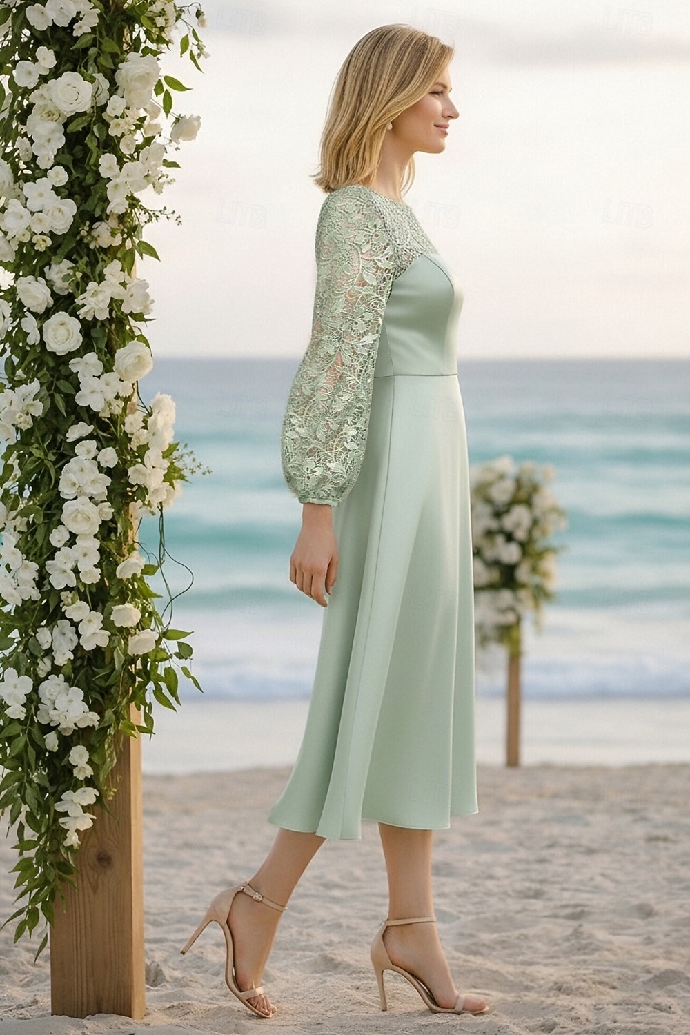 cocktail dress for engagement party guest A-Line Tea Length Party Dress Cocktail Dress Wedding Guest Dress Mother of  the Bride Dress Long Sleeve Bateau Neck Elegant Cocktail Wedding Guest  Engagement Party Satin with Lace 2026